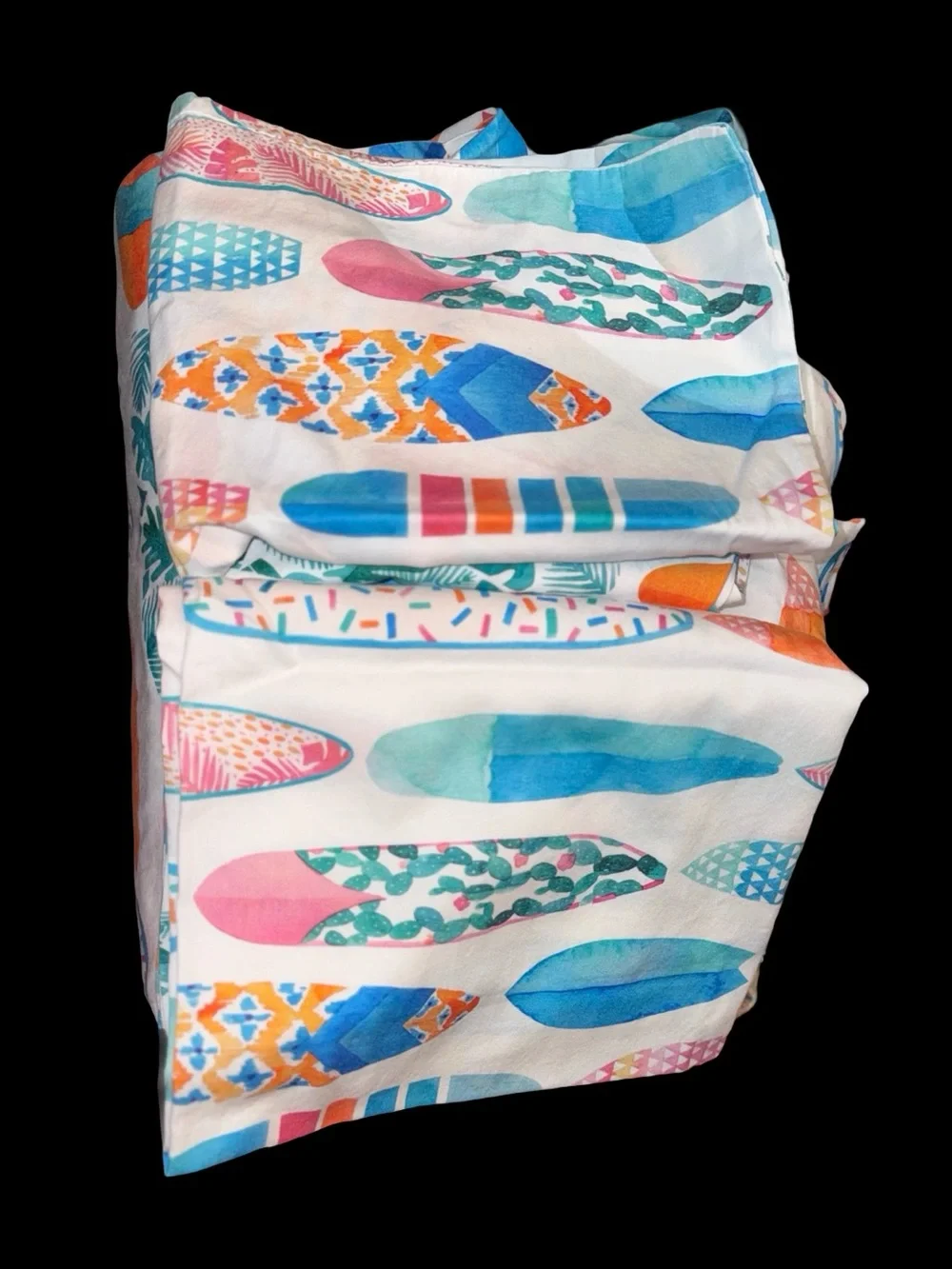 Spoonflower Queen Bed Sheet Set in Surfboards Medium Scale Watercolor Print